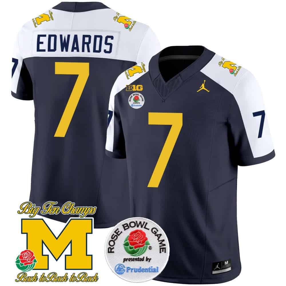 Men Michigan Wolverines #7 Edwards Drak Blue 2024 Rose Bowl Patch Vapor Limited NCAA Jersey style 2->customized nfl jersey->Custom Jersey